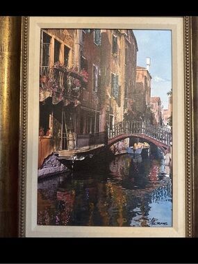 Martin Roberts CANAL WITH REFLECTIONS signed Giclee canvas framed